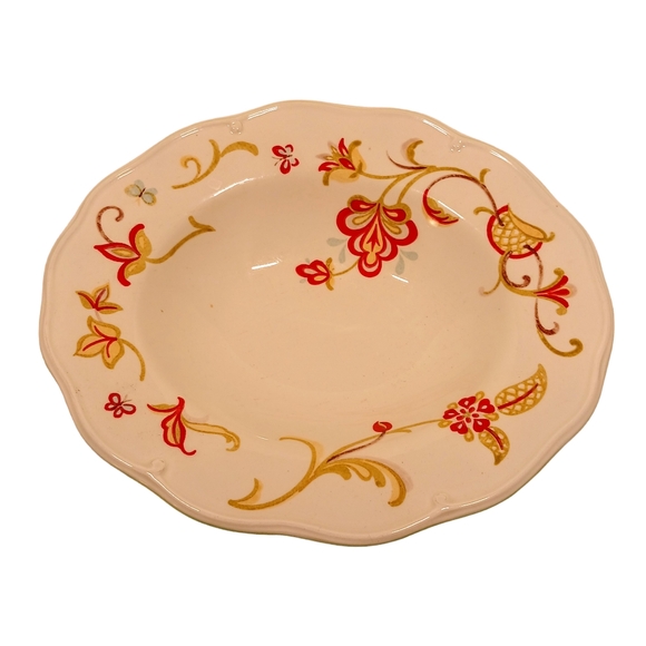 Waterford Great Room Chamomile 10" Serving Bowl W/Red Flowers and Scalloped Edge - Picture 2 of 6